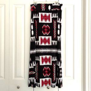 Karen Kane Maxi Skirt Southwest Aztec Size M Foldover Waist Stretch Flowy USA
